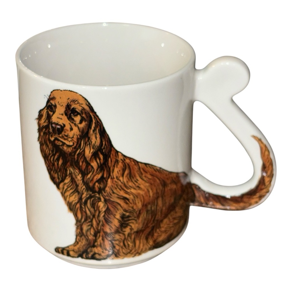 JAPAN Collectible Vintage 1988 Cocker Spaniel Dog Mug with Flat Tail Handle